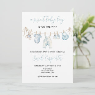 Invitación Ropa de bebé azul Niño Ducha de bebé