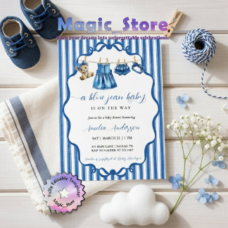 Invitación Ropa de bebé Blue Jean Baby Clothesline Acuarela B