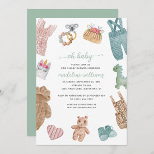 Invitación Ropa de Bebé BOHO Género Neutral Oh Baby Shower I