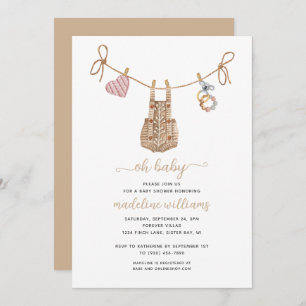 Invitación Ropa de Bebé BOHO Neutral Oh Baby Shower