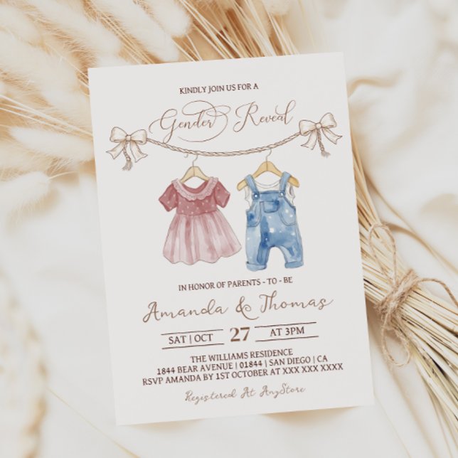 Invitación Ropa de bebé boho revelación de género (Subido por el creador)