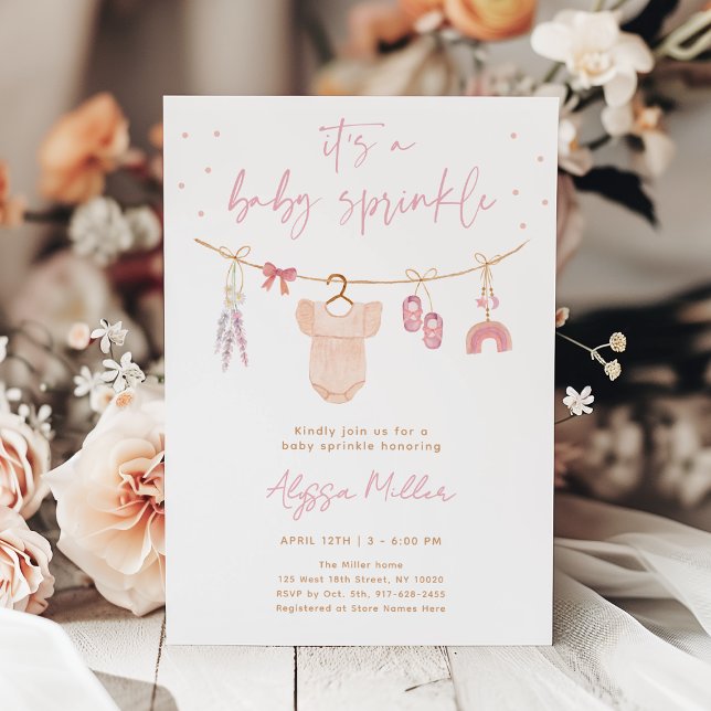 Invitación Ropa de bebé boho rosa sonrosado para baby sprinkl (Subido por el creador)