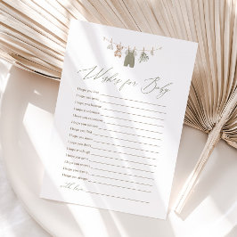 Invitación Ropa de bebé boho verde salvia deseos para bebé