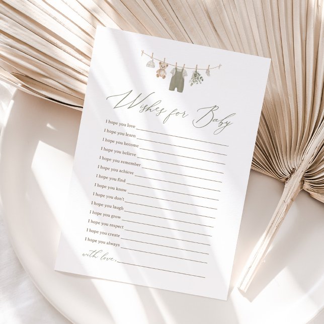 Invitación Ropa de bebé boho verde salvia deseos para bebé (Subido por el creador)