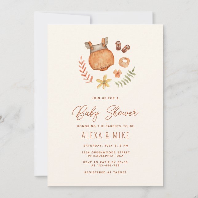 Invitación Ropa de Bebé Caída Género Baby Shower Neutral (Anverso)