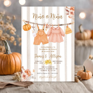 Invitación Ropa de bebé calabaza boho Revelación de género en