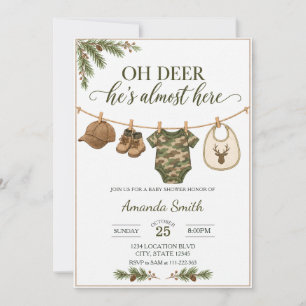 Invitación Ropa de bebé camuflada Oh Deer para ducha de bebé 