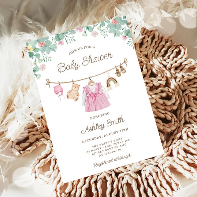 Invitación Ropa de bebé Chica Boho Baby Shower (Subido por el creador)