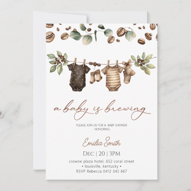 Invitación Ropa de bebé Coffee Bean clothesline  Baby Shower  (Anverso)