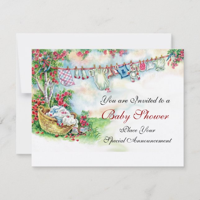 Invitación ROPA DE BEBÉ COLGADA EN Baby Shower DE JARDÍN DE F (Anverso)