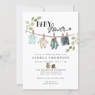 Invitación Ropa de bebé color agua   Boho Boy Baby Shower