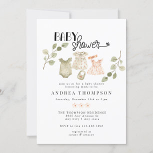 Invitación Ropa de bebé color agua Boho Chica Baby Shower