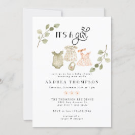 Invitación Ropa de bebé color agua | Boho Chica Baby Shower