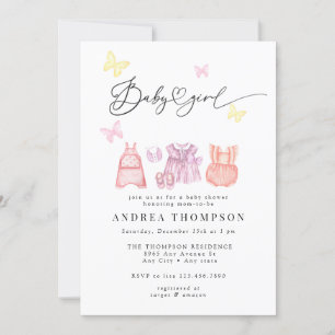 Invitación Ropa de bebé color agua   CHICA BABY SHOWER