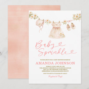 Invitación Ropa de bebé Dainty Clothesline Sprinkle Niña Rosa