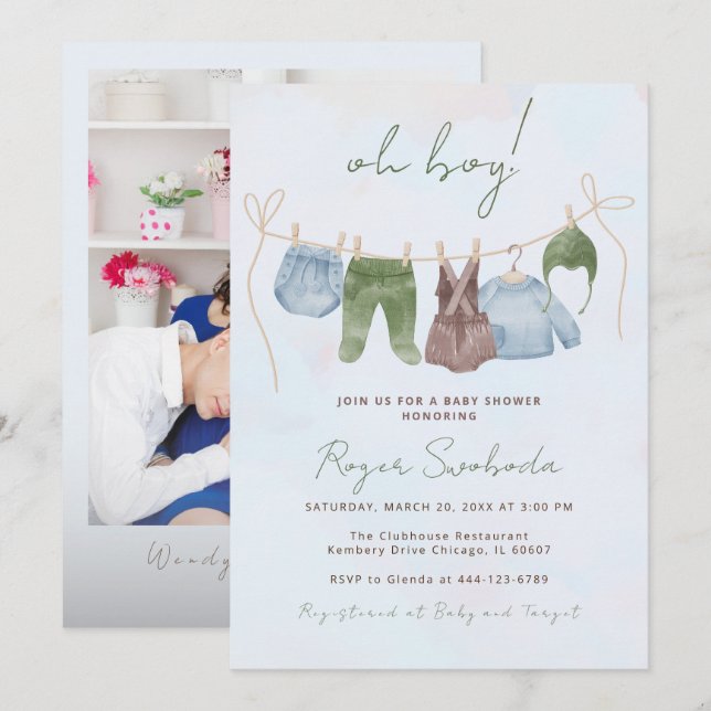 Invitación Ropa de bebé de Boho bebé dulce bebé ducha (Anverso / Reverso)