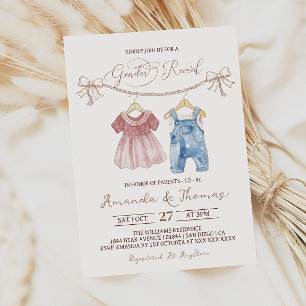 Invitación Ropa de bebé de boho Revelación de género azul ros