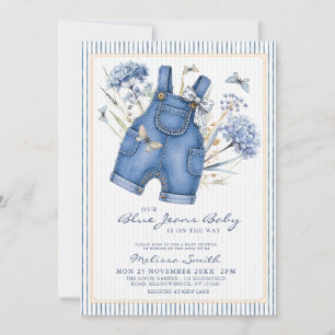 Invitación Ropa de bebé de mezclilla azul floral para baby sh