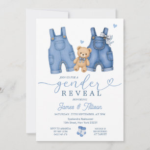 Invitación Ropa de bebé de mezclilla oso revelación de género