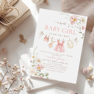 Invitación Ropa de bebé de Pink Wildflower Boho Baby Shower