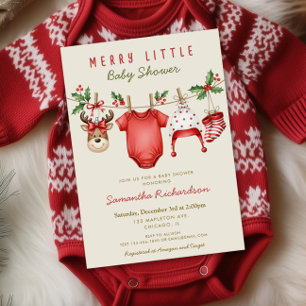 Invitación Ropa de bebé de reno lindo Merry Little Christmas