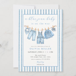 Invitación Ropa de bebé de shower de mezclilla en tendedero d
