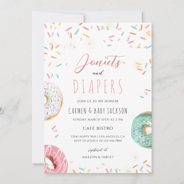 Invitación Ropa de Bebé Donut Regadera de Sprinkle (Anverso)