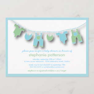 Invitación Ropa de bebé en la línea para Boy Baby Shower