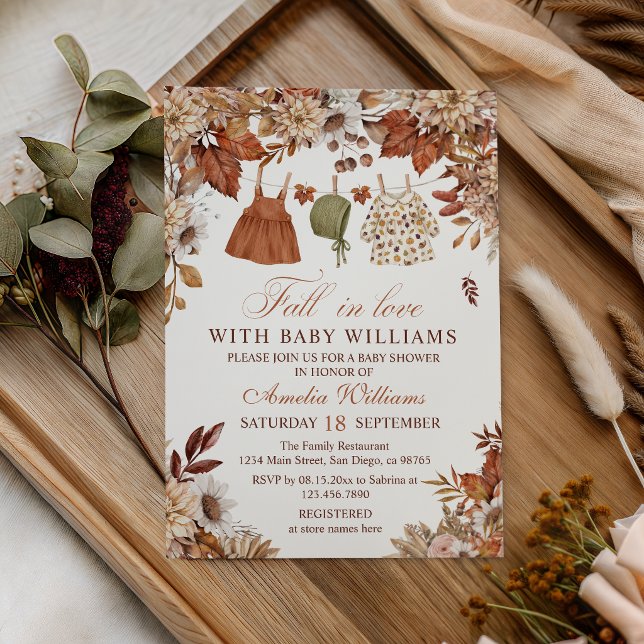 Invitación Ropa de bebé en línea en otoño rústico enamorada (Subido por el creador)