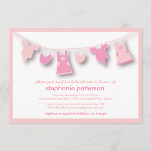 Invitación Ropa de bebé en línea para Chica Baby Shower