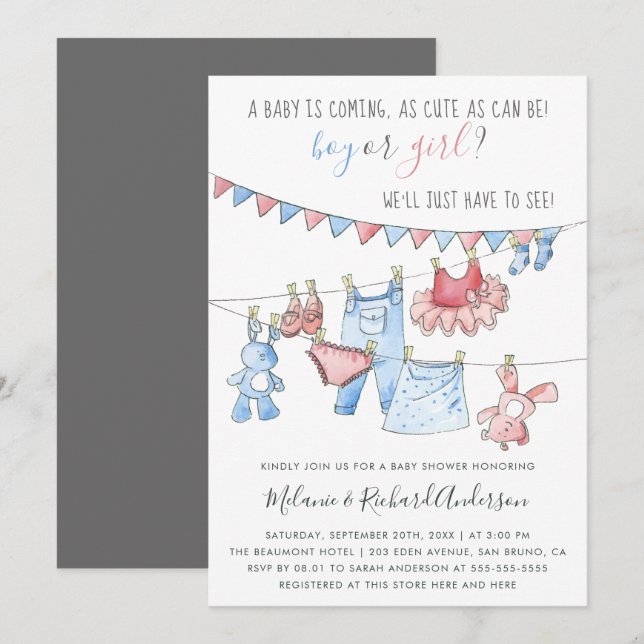 Invitación Ropa de bebé lindo género revelar Fiesta Baby Show (Anverso / Reverso)