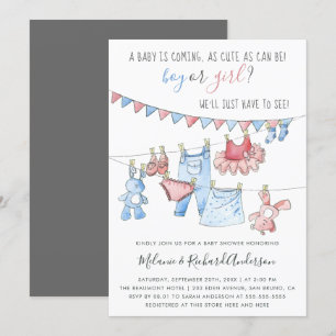 Invitación Ropa de bebé lindo género revelar Fiesta Baby Show