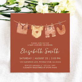 Invitación Ropa de bebé Naranja quemada Baby Shower
