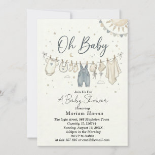 Invitación Ropa de bebé neutral Oh Baby Clothesline shower de