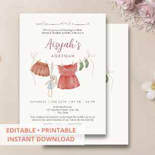 Invitación Ropa de bebé niña acuarela tendedero Aqeeqah