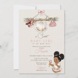 Invitación Ropa de Bebé Niña Baby Shower Marfil Rosa