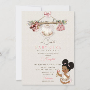 Invitación Ropa de Bebé Niña Baby Shower Marfil Rosa