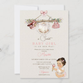 Invitación Ropa de Bebé Niña Baby Shower Marfil Rosa