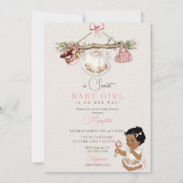 Invitación Ropa de Bebé Niña Baby Shower Marfil Rosa