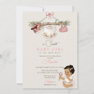 Invitación Ropa de bebé niña Baby Shower Marfil Rosa