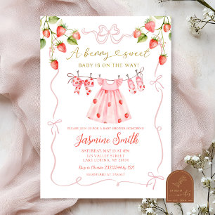 Invitación Ropa de bebé niña Coquette Rosa Dulce de Fresa Bab