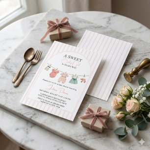 Invitación Ropa de Bebé Niña Dulce Línea de Ropa Rosa a Rayas
