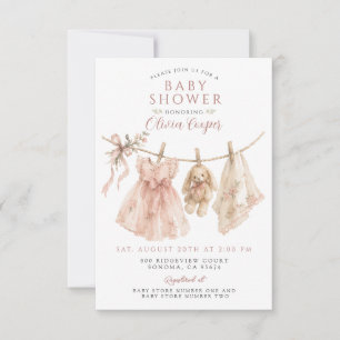 Invitación Ropa de Bebé Niña Línea Boho Rosa Beige Baby Showe