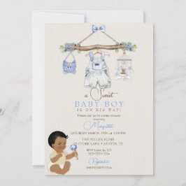 Invitación Ropa de bebé Niño Baby Shower Marfil Azul