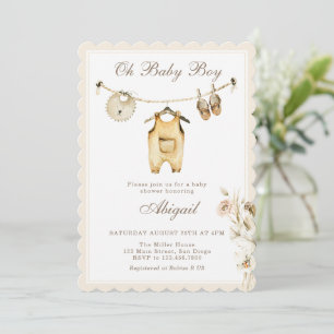 Invitación Ropa de bebé niño con hierba de Pampas Cumpleaños