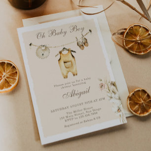 Invitación Ropa de bebé niño con hierba de Pampas Cumpleaños 