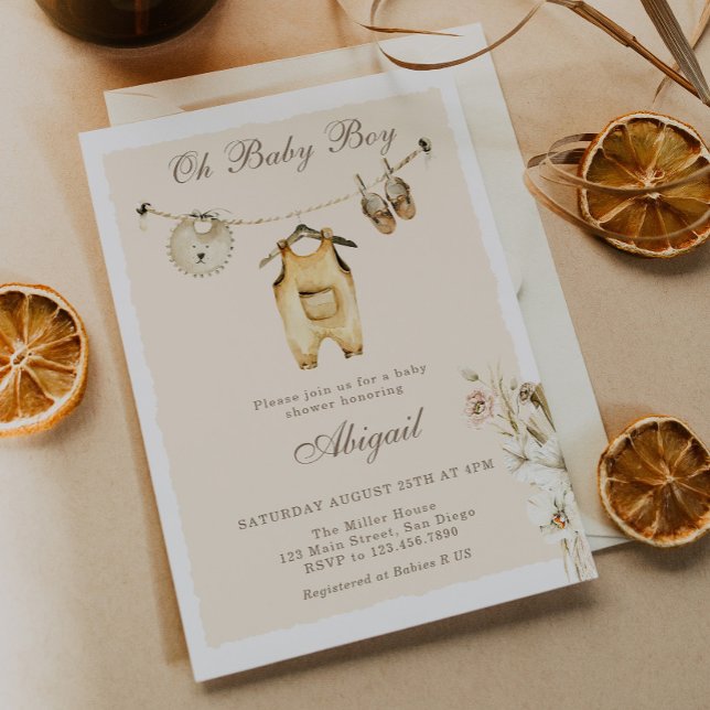 Invitación Ropa de bebé niño con hierba de Pampas Cumpleaños  (Subido por el creador)