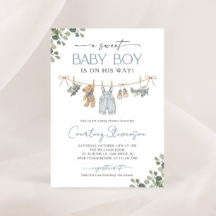 Invitación Ropa de bebé niño dulce Clothesline Boho Baby Show