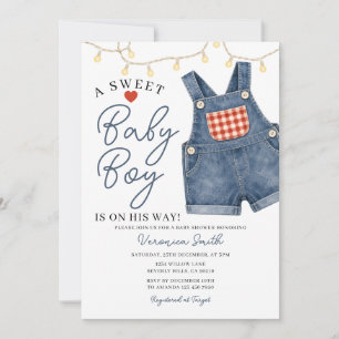 Invitación Ropa de bebé niño dulce en la cuerda de tender den