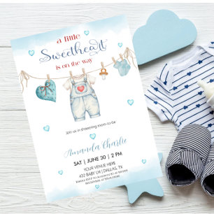 Invitación Ropa de bebé niño para ducha de bebé Un pequeño am
